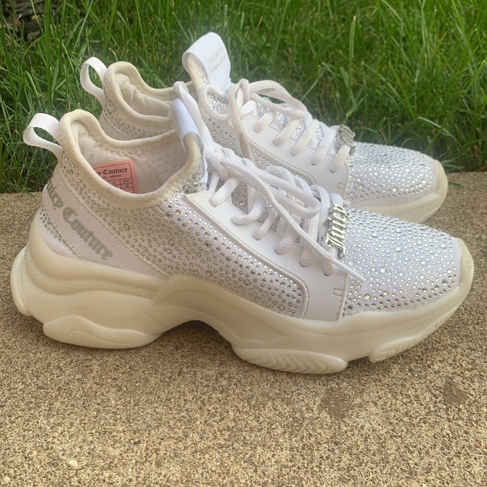 Juicy Couture Adana White Rhinestone Chunky Lace-Up Sneakers Size 6.5 - Picture 3 of 17